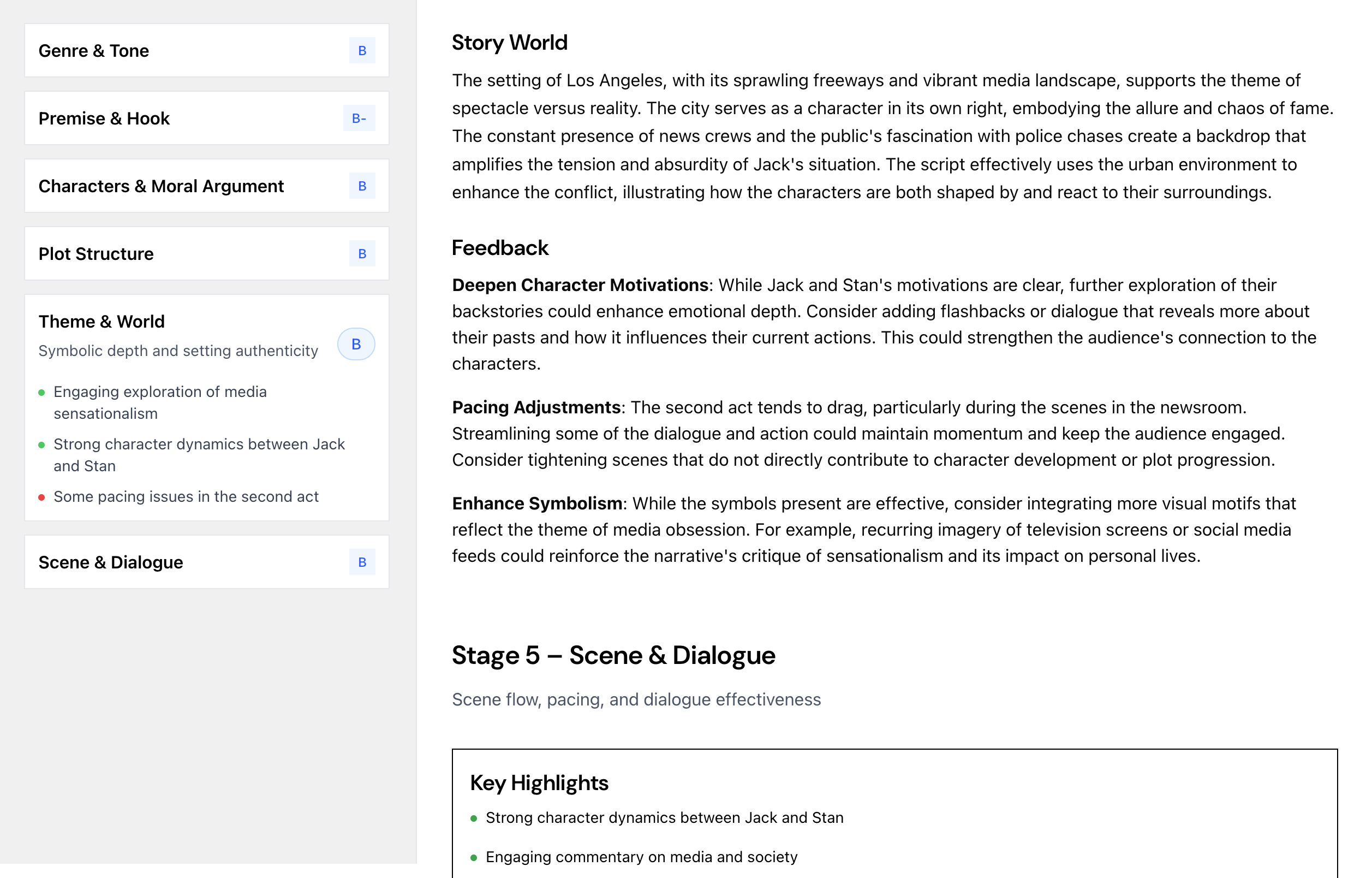 Story Notes screenplay analysis interface